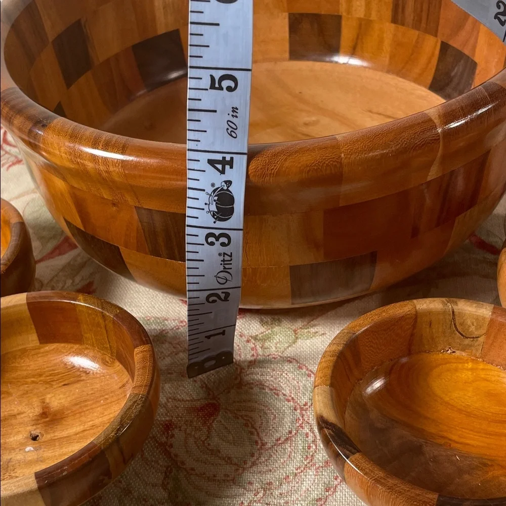 Wooden Checkered Handmade Salad Bowl 5 Piece Set